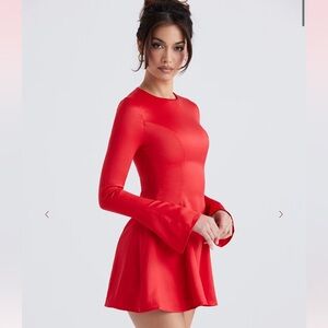 Elegant Red Long-Sleeve Dress